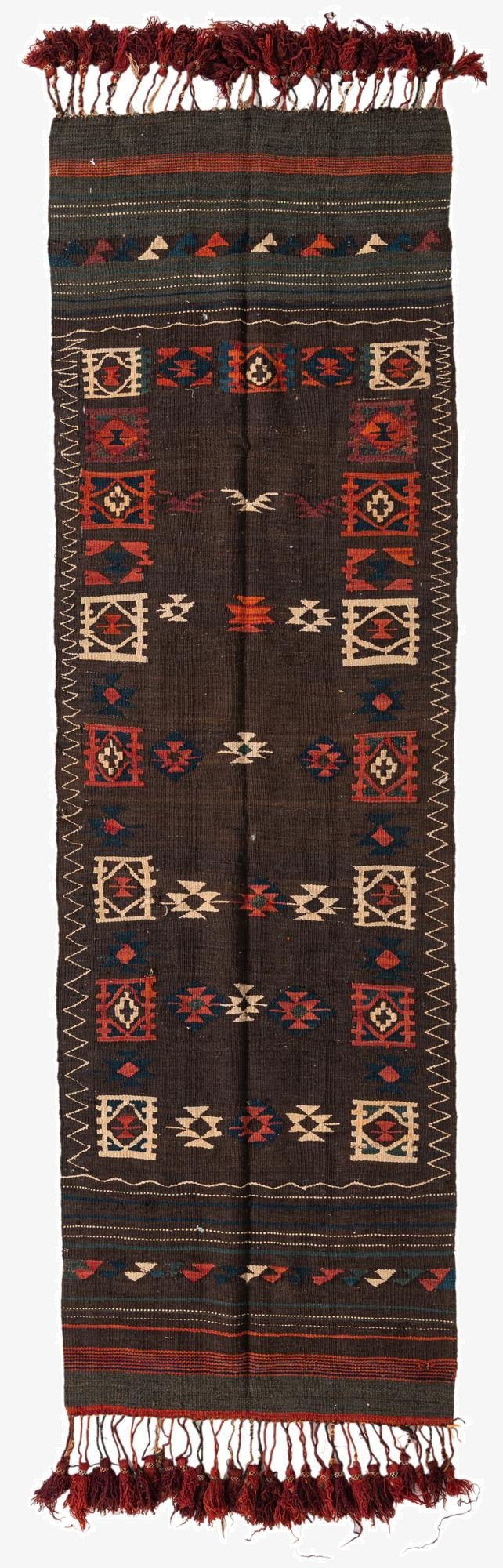 3' 2 x 10' 7  Hand Woven Kilim Fars Wool Runner Rug