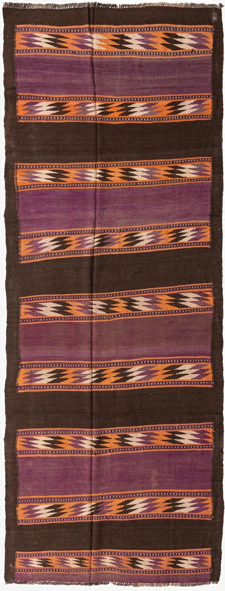 4' 4 x 12' 3  Hand Woven Kilim Fars Wool Runner Rug