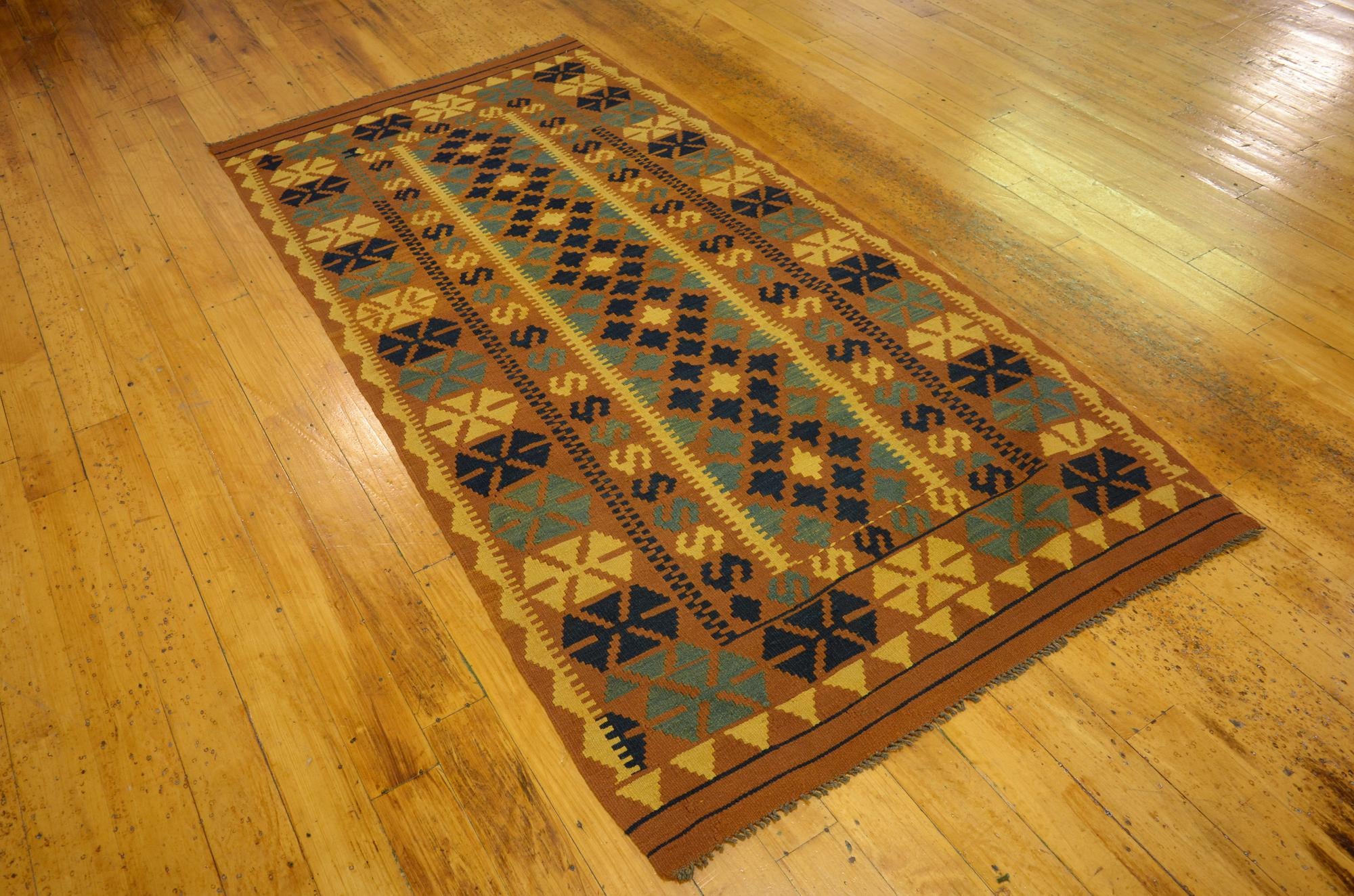3' 5 x 6' 8 Hand Woven Kilim Maymana Wool Runner Rug