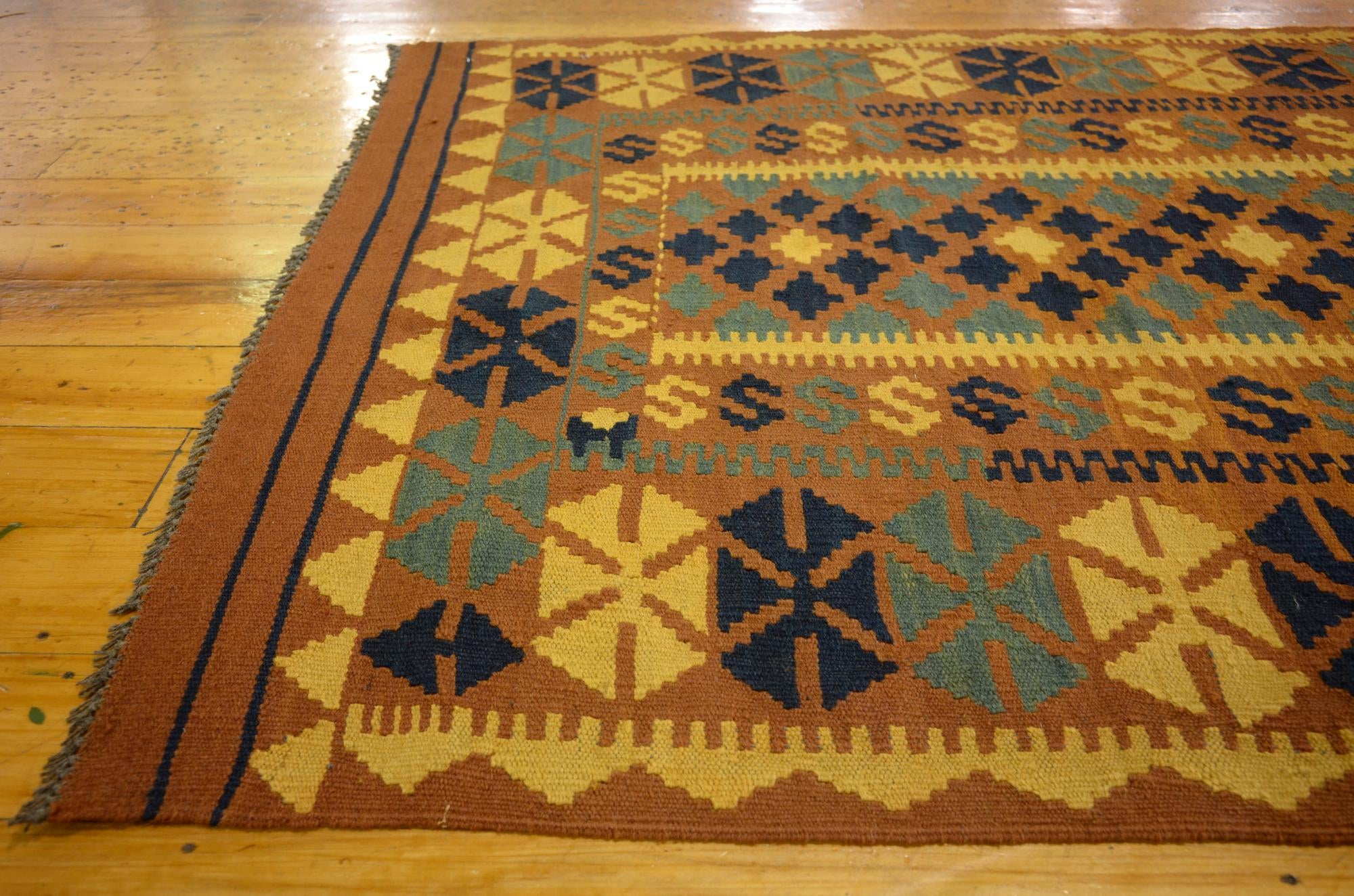 3' 5 x 6' 8 Hand Woven Kilim Maymana Wool Runner Rug