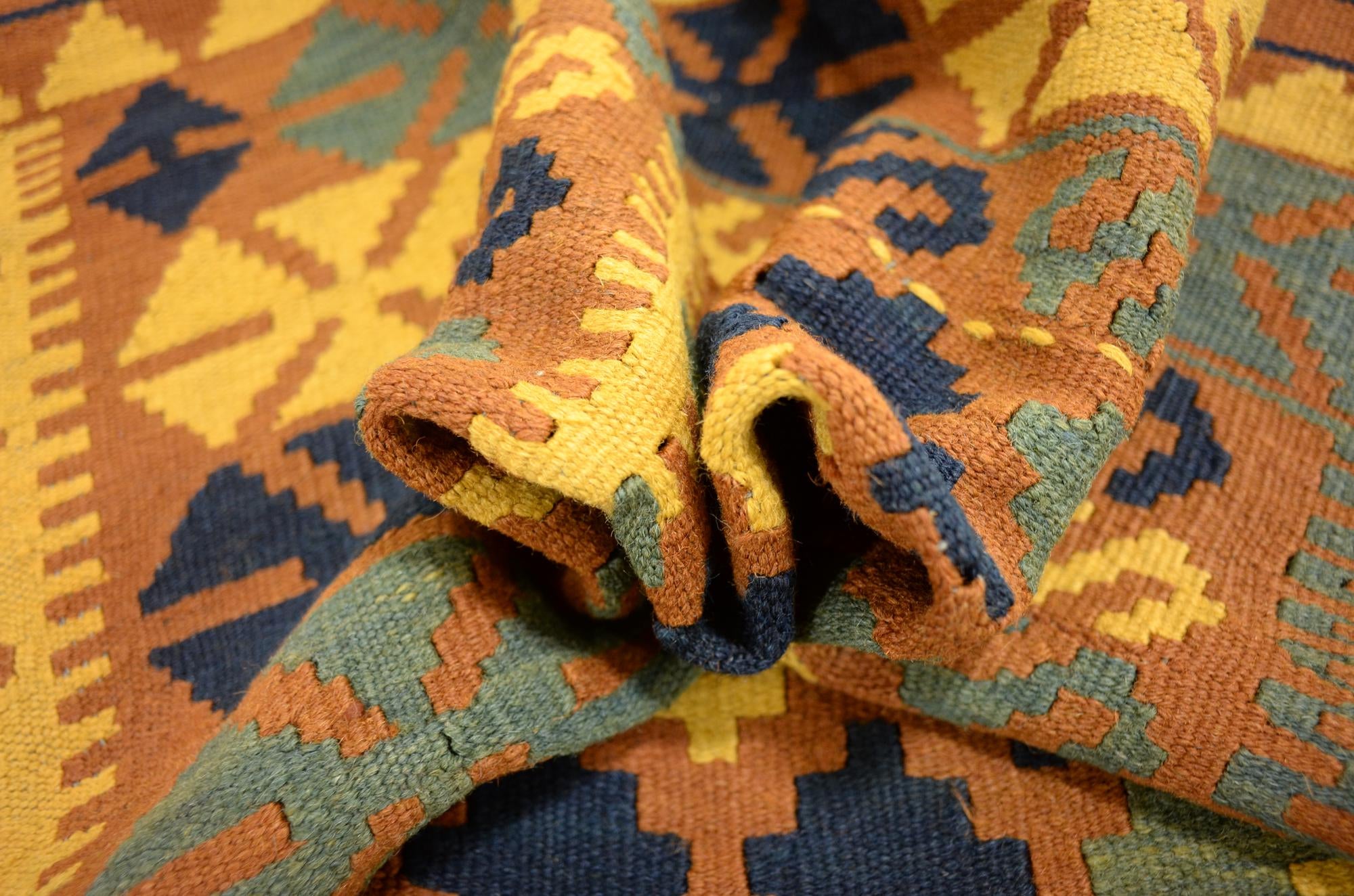 3' 5 x 6' 8 Hand Woven Kilim Maymana Wool Runner Rug