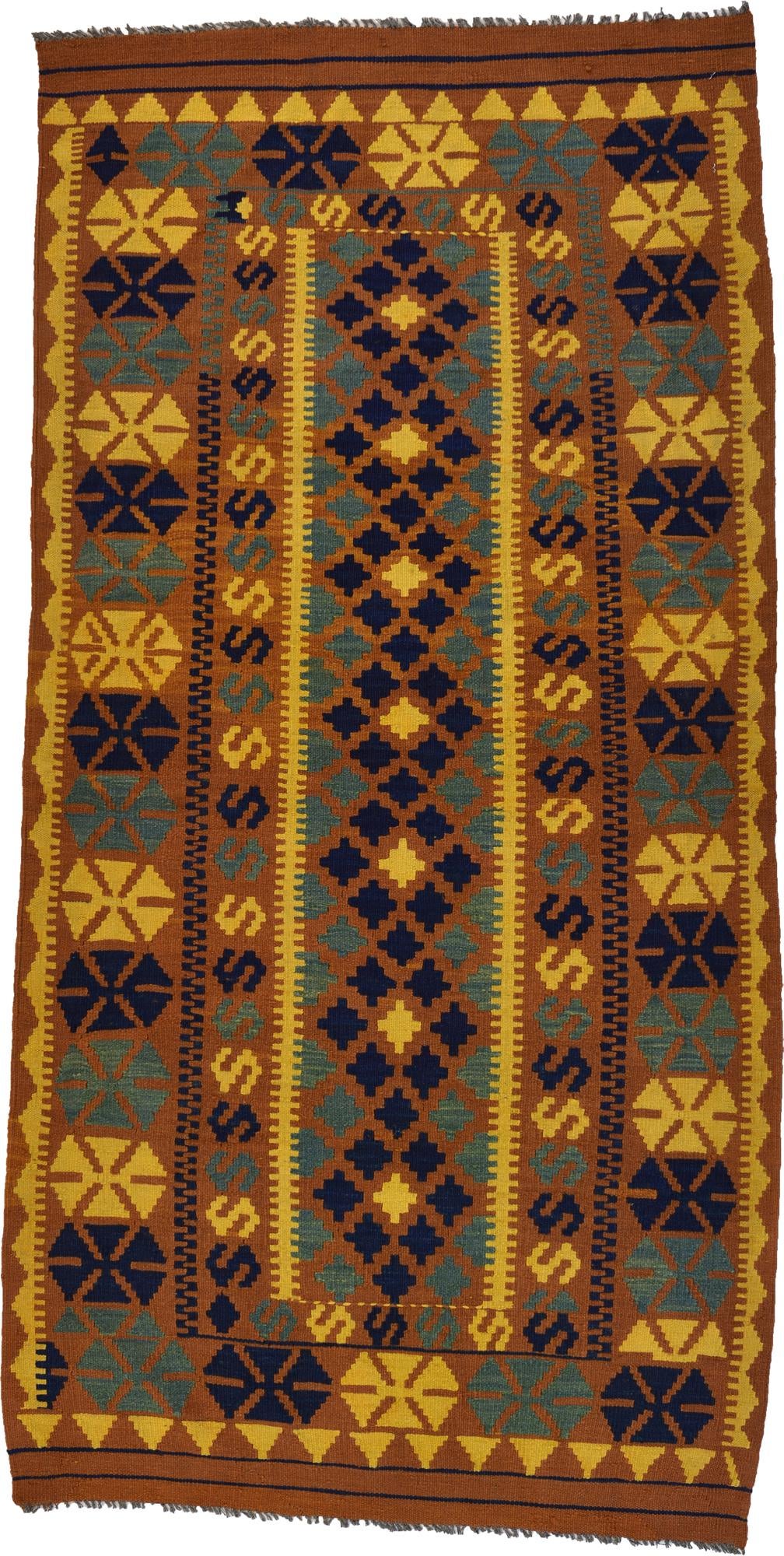 3' 5 x 6' 8 Hand Woven Kilim Maymana Wool Runner Rug