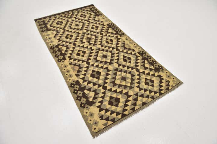 3' 4 x 6' 7 Hand Woven Kilim Maymana Wool Runner Rug