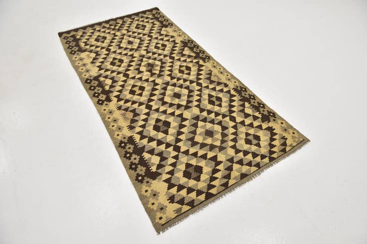 Detail image of 3' 4 x 6' 7 Hand Woven Kilim Maymana Wool Runner Rug