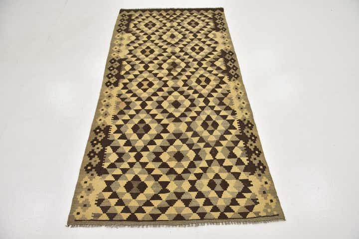 3' 4 x 6' 7 Hand Woven Kilim Maymana Wool Runner Rug