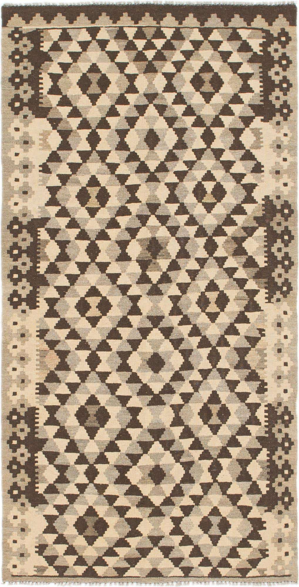 3' 4 x 6' 7 Hand Woven Kilim Maymana Wool Runner Rug