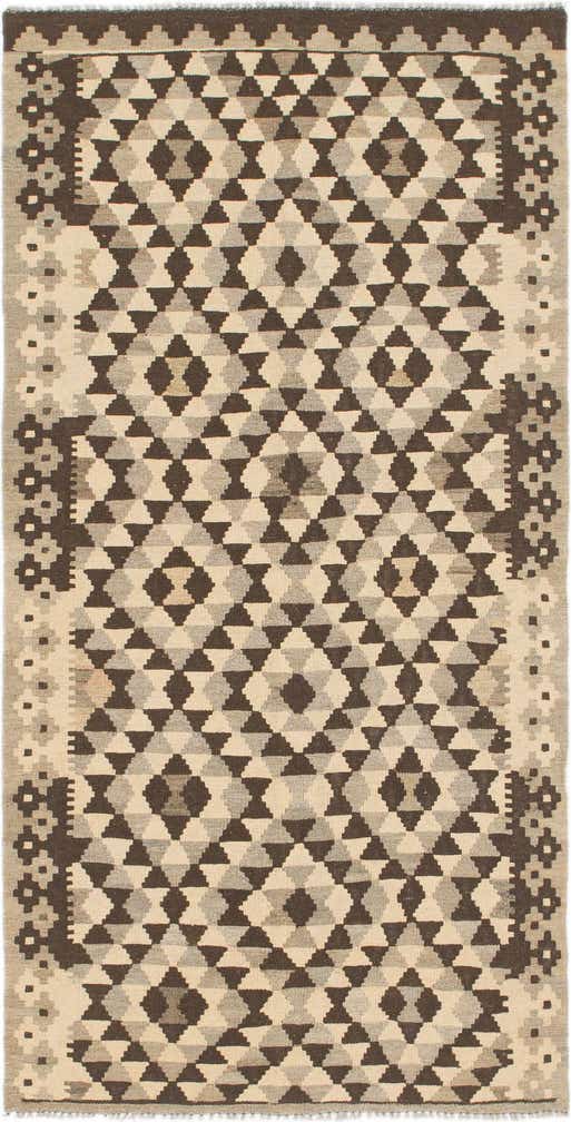 3' 4 x 6' 7 Hand Woven Kilim Maymana Wool Runner Rug