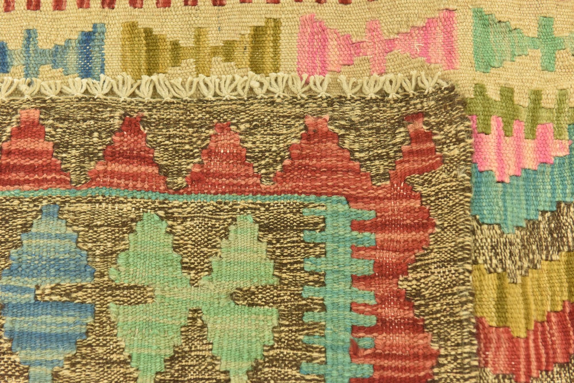 3' 4 x 6' 8 Hand Woven Kilim Maymana Wool Runner Rug