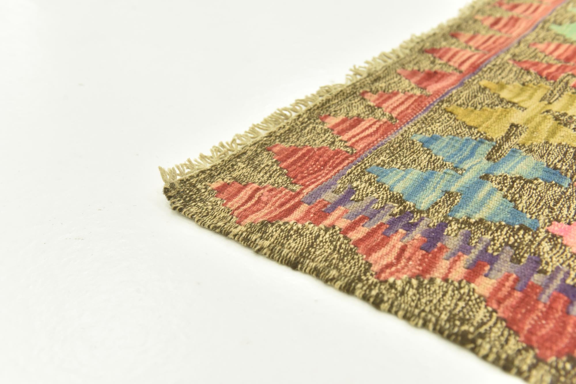 3' 4 x 6' 8 Hand Woven Kilim Maymana Wool Runner Rug