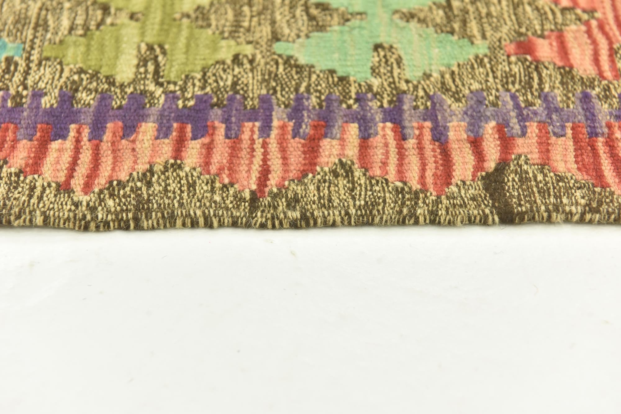 3' 4 x 6' 8 Hand Woven Kilim Maymana Wool Runner Rug