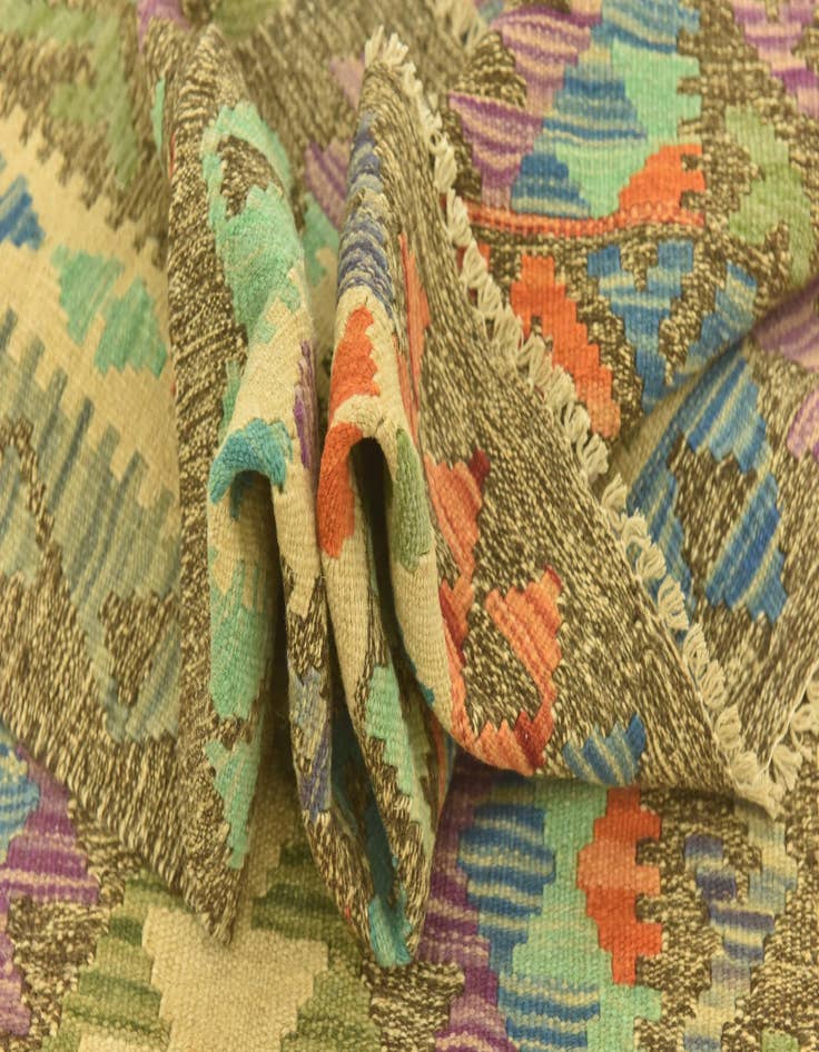 Detail image of 3' 1 x 6' 6  Hand Woven Kilim Maymana Wool Runner Rug