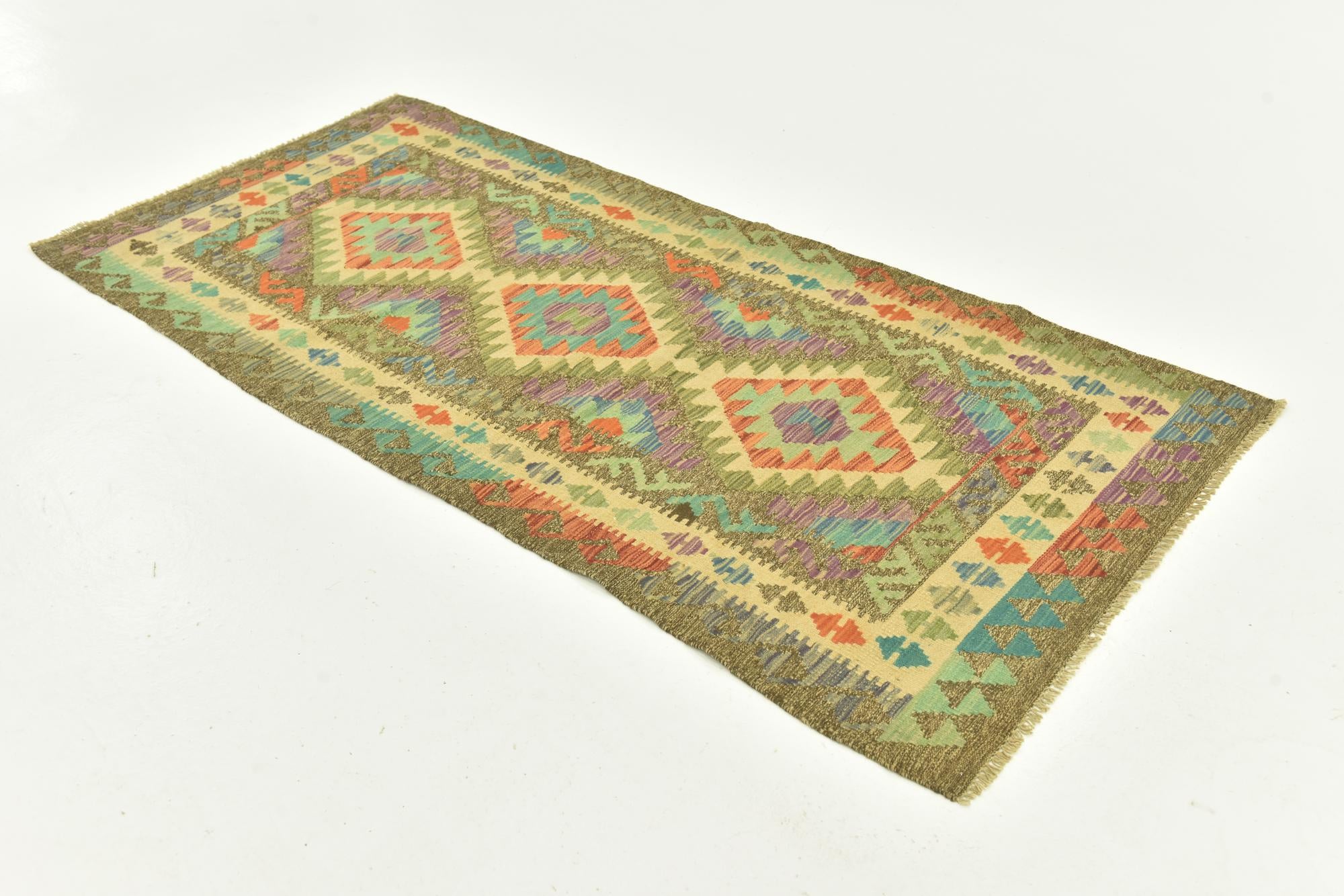 3' 1 x 6' 6 Hand Woven Kilim Maymana Wool Runner Rug