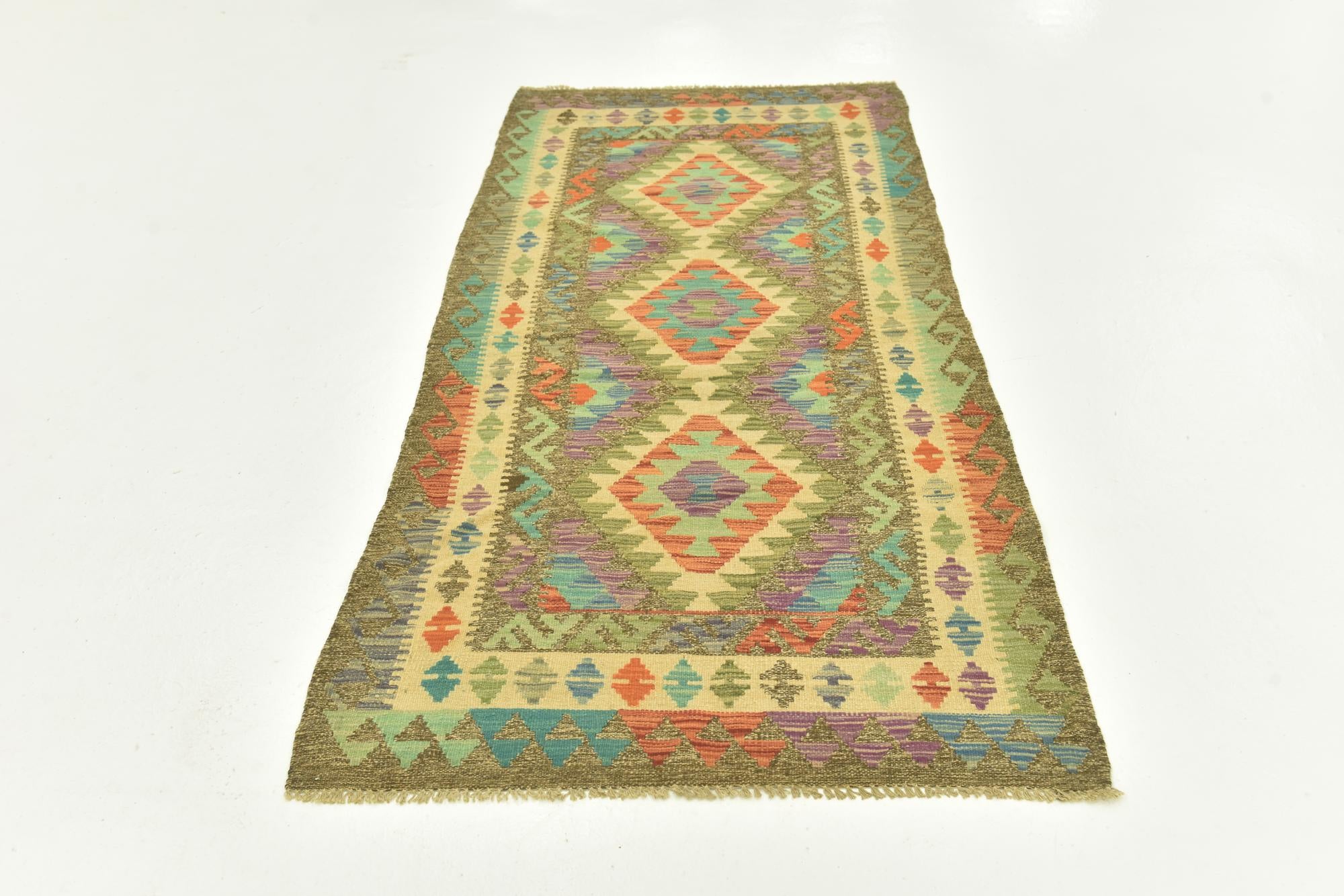 3' 1 x 6' 6 Hand Woven Kilim Maymana Wool Runner Rug