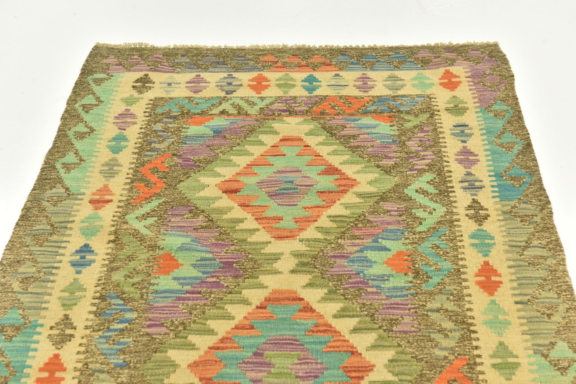 3' 1 x 6' 6 Hand Woven Kilim Maymana Wool Runner Rug