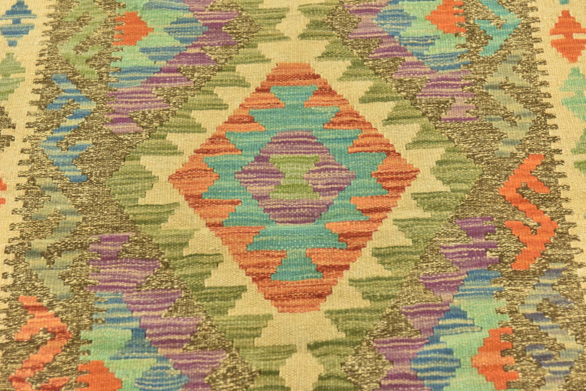 3' 1 x 6' 6 Hand Woven Kilim Maymana Wool Runner Rug