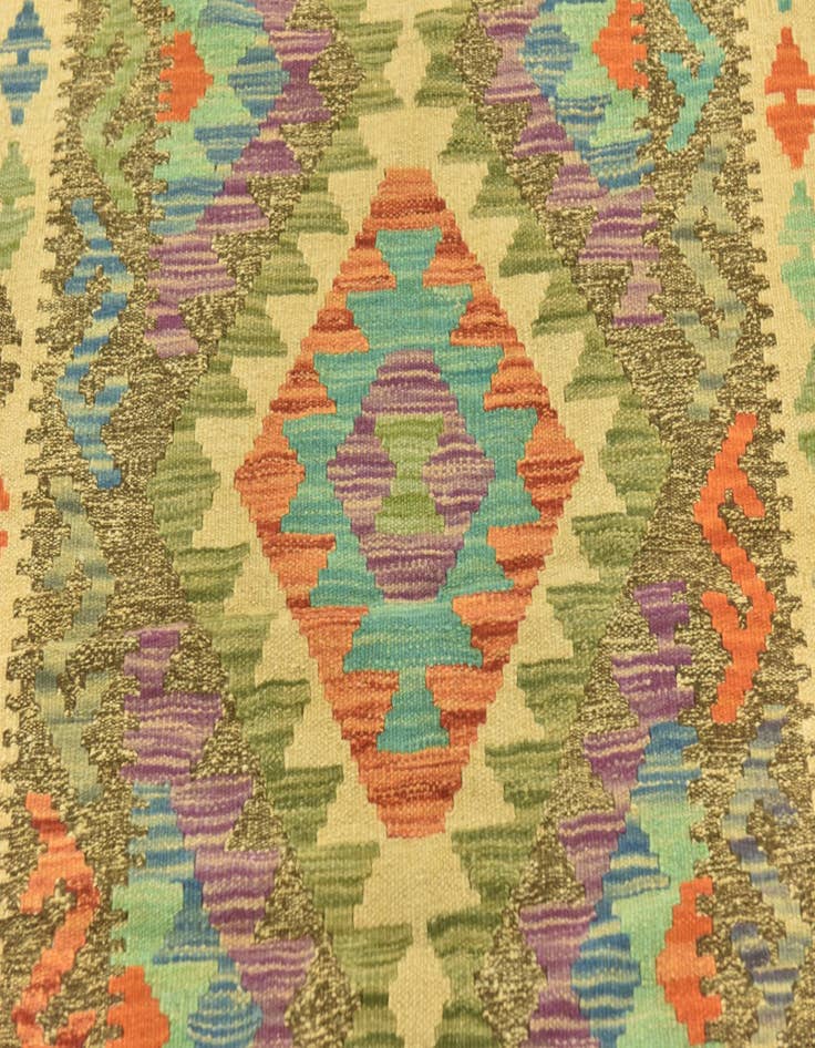 Detail image of 3' 1 x 6' 6  Hand Woven Kilim Maymana Wool Runner Rug