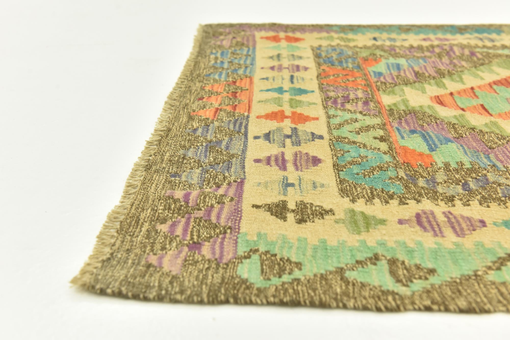 3' 1 x 6' 6 Hand Woven Kilim Maymana Wool Runner Rug