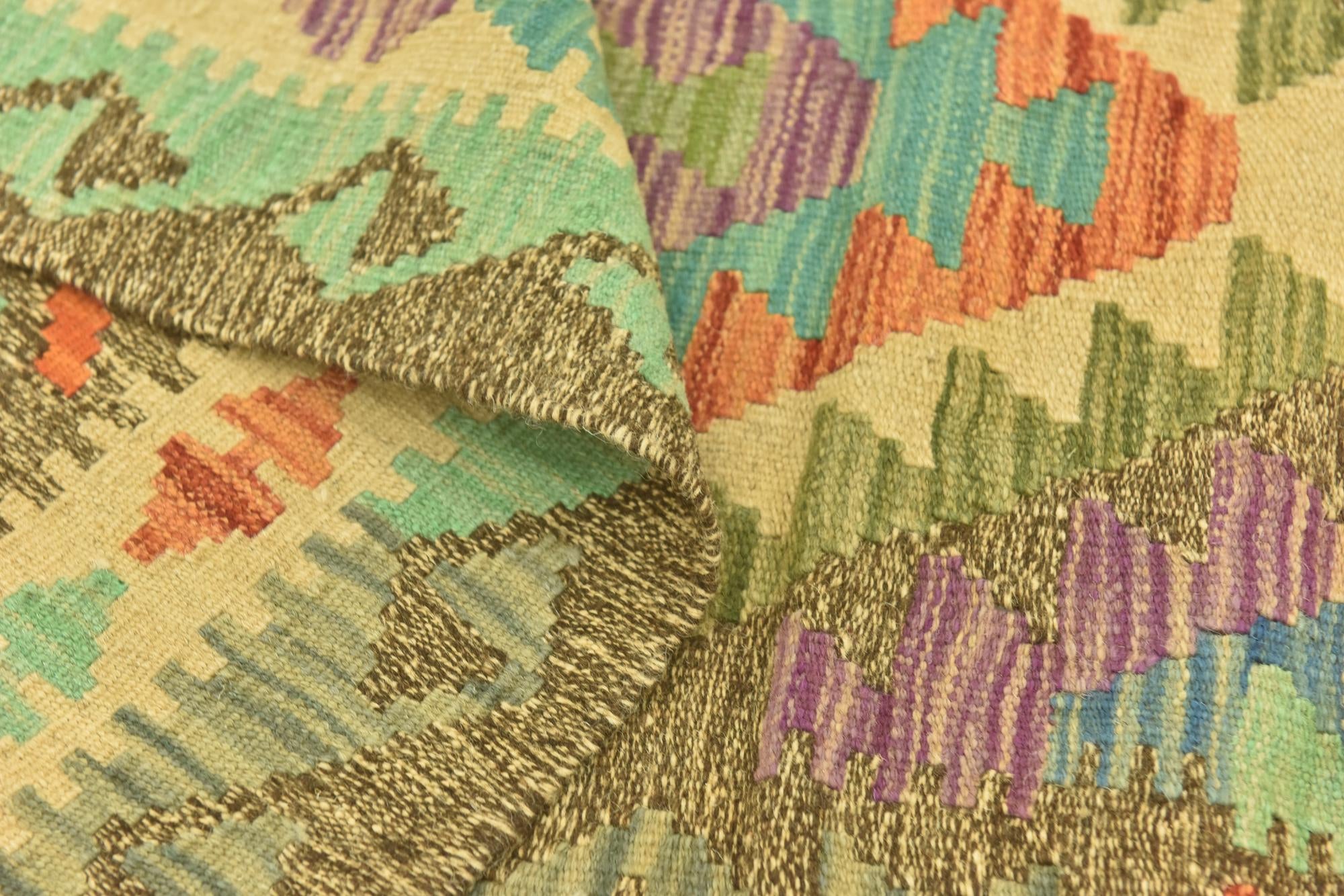 3' 1 x 6' 6 Hand Woven Kilim Maymana Wool Runner Rug