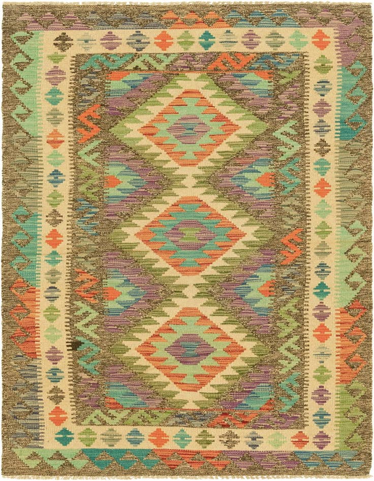 Detail image of 3' 1 x 6' 6 Hand Woven Kilim Maymana Wool Runner Rug