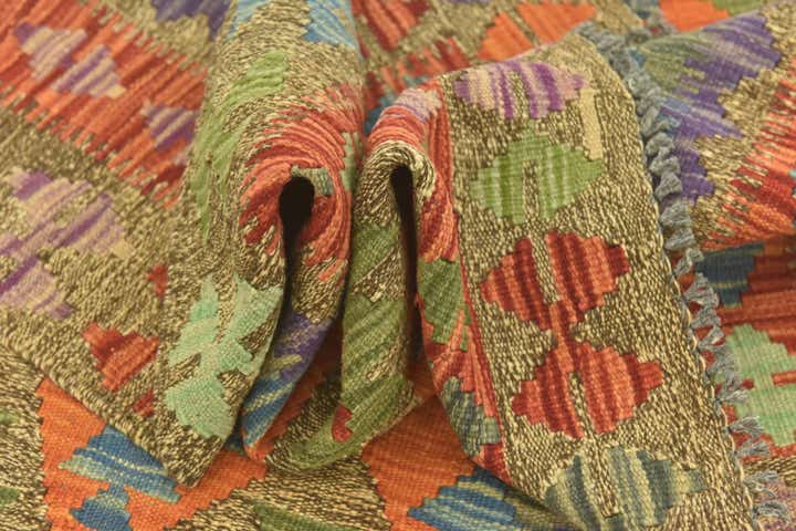 3' 4 x 6' 7 Hand Woven Kilim Maymana Wool Runner Rug