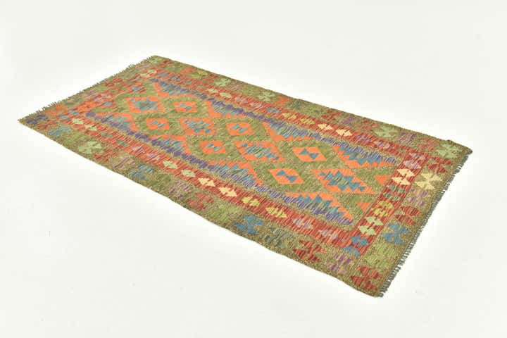 3' 4 x 6' 7 Hand Woven Kilim Maymana Wool Runner Rug