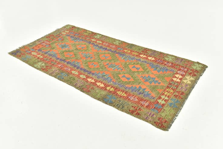 Detail image of 3' 4 x 6' 7 Hand Woven Kilim Maymana Wool Runner Rug