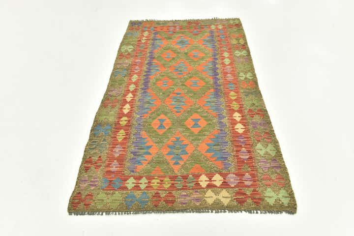 3' 4 x 6' 7 Hand Woven Kilim Maymana Wool Runner Rug