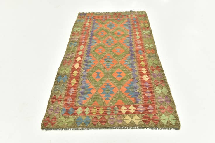 Detail image of 3' 4 x 6' 7 Hand Woven Kilim Maymana Wool Runner Rug