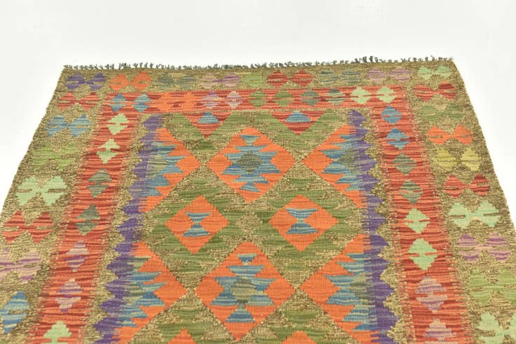 Detail image of 3' 4 x 6' 7 Hand Woven Kilim Maymana Wool Runner Rug