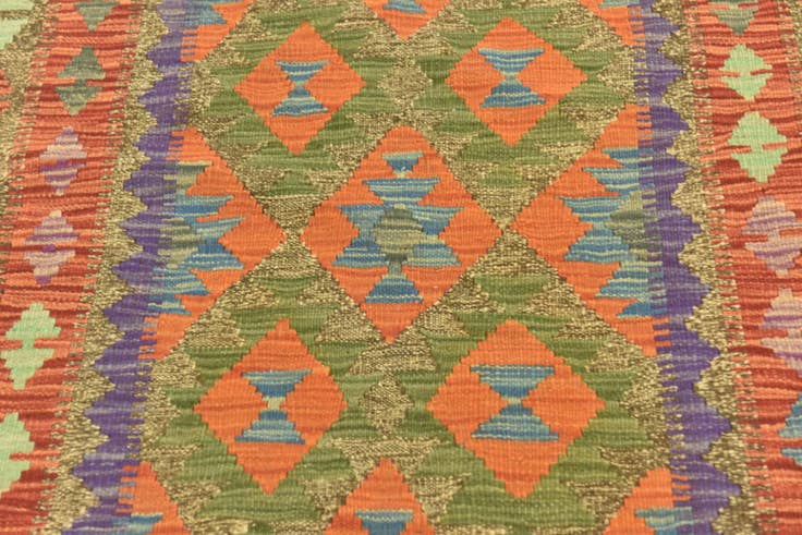 Detail image of 3' 4 x 6' 7 Hand Woven Kilim Maymana Wool Runner Rug