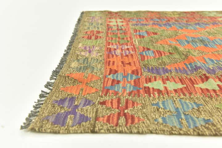 3' 4 x 6' 7 Hand Woven Kilim Maymana Wool Runner Rug