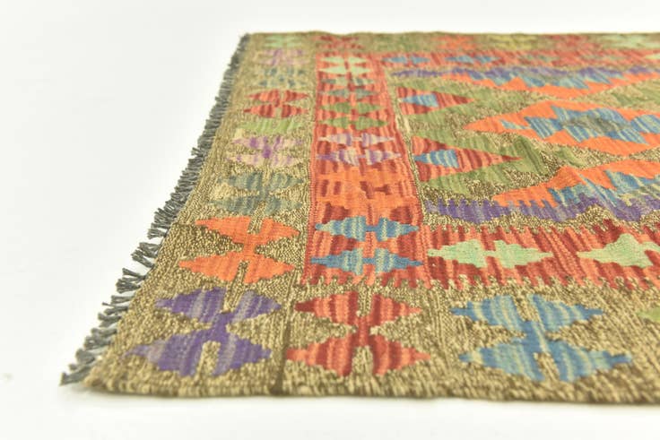 Detail image of 3' 4 x 6' 7 Hand Woven Kilim Maymana Wool Runner Rug