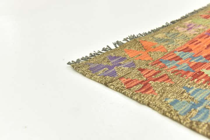 3' 4 x 6' 7 Hand Woven Kilim Maymana Wool Runner Rug