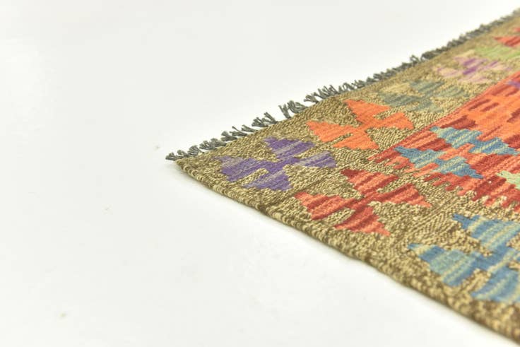 Detail image of 3' 4 x 6' 7 Hand Woven Kilim Maymana Wool Runner Rug