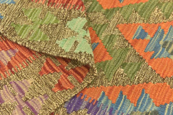 3' 4 x 6' 7 Hand Woven Kilim Maymana Wool Runner Rug