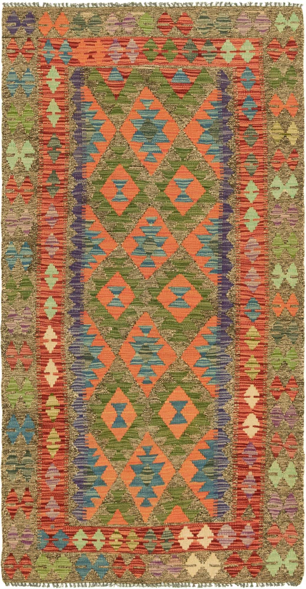 3' 4 x 6' 7 Hand Woven Kilim Maymana Wool Runner Rug