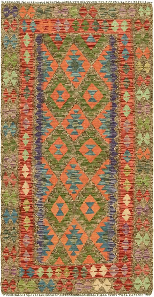 3' 4 x 6' 7 Hand Woven Kilim Maymana Wool Runner Rug
