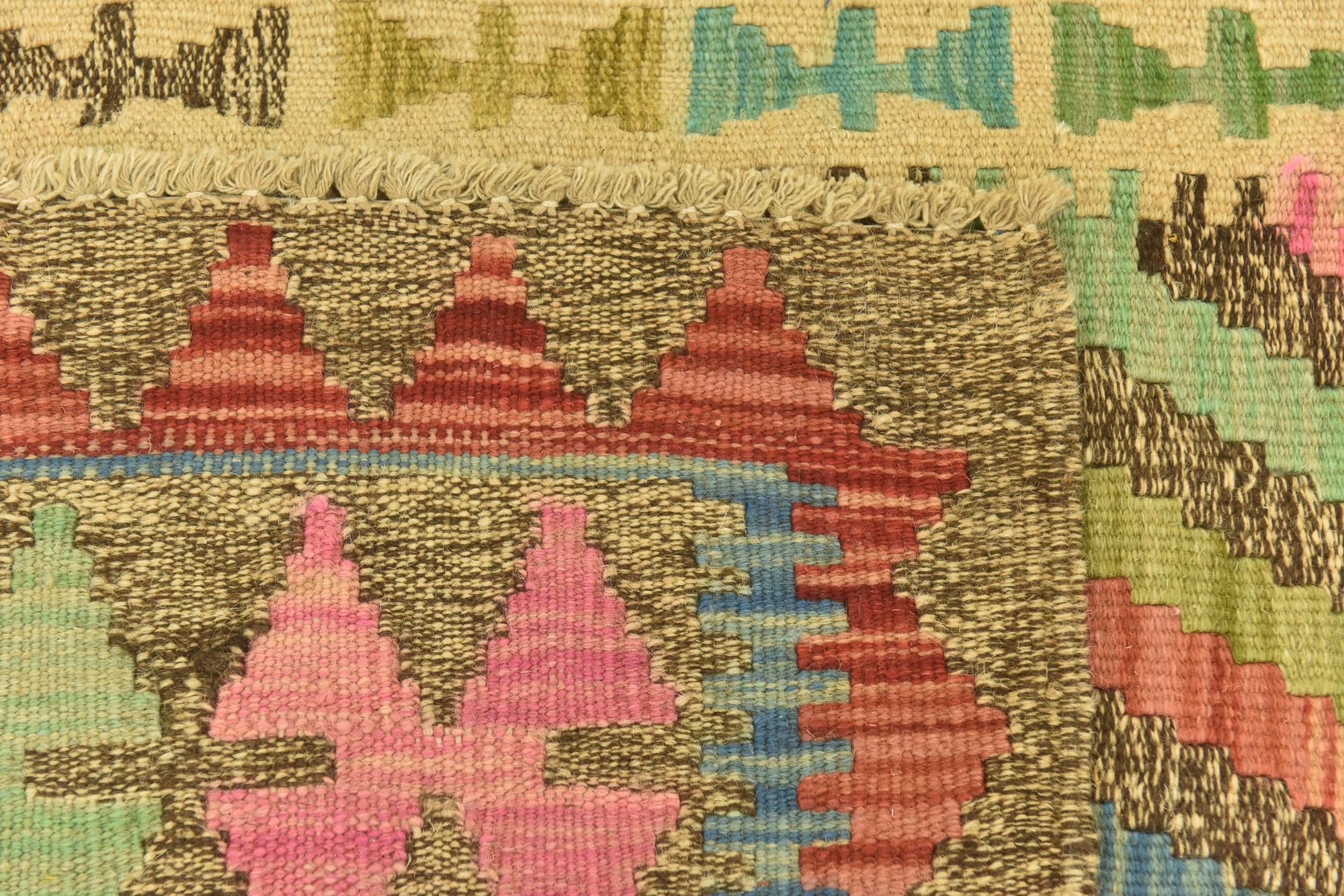 3' 4 x 6' 6 Hand Woven Kilim Maymana Wool Runner Rug