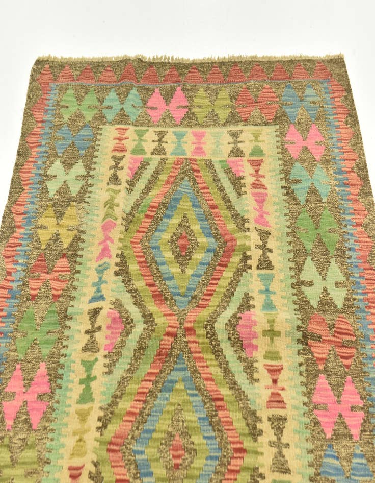 Detail image of 3' 4 x 6' 6  Hand Woven Kilim Maymana Wool Runner Rug