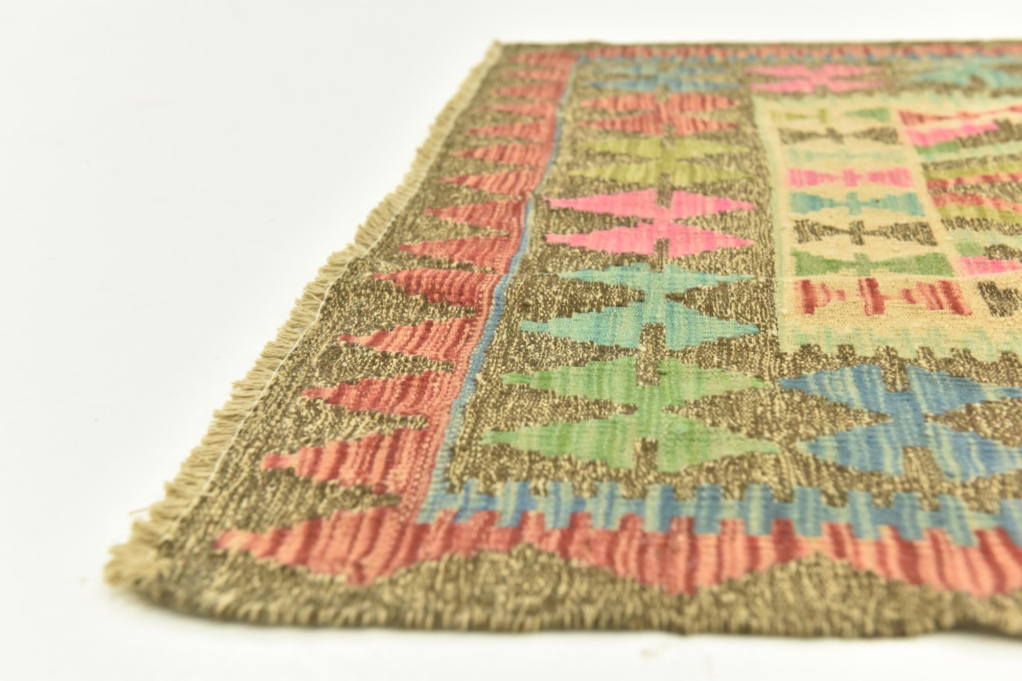 3' 4 x 6' 6 Hand Woven Kilim Maymana Wool Runner Rug