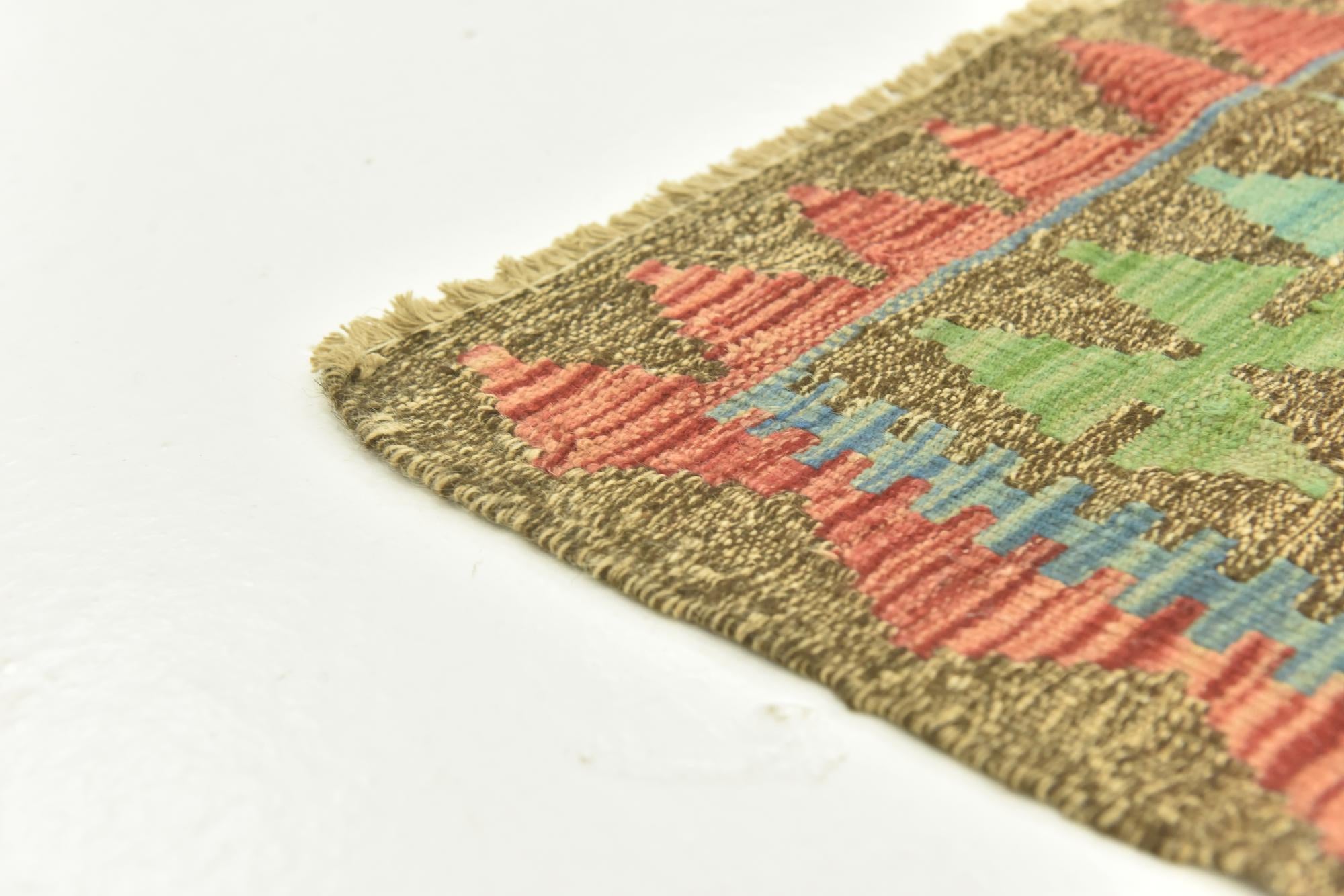 3' 4 x 6' 6 Hand Woven Kilim Maymana Wool Runner Rug