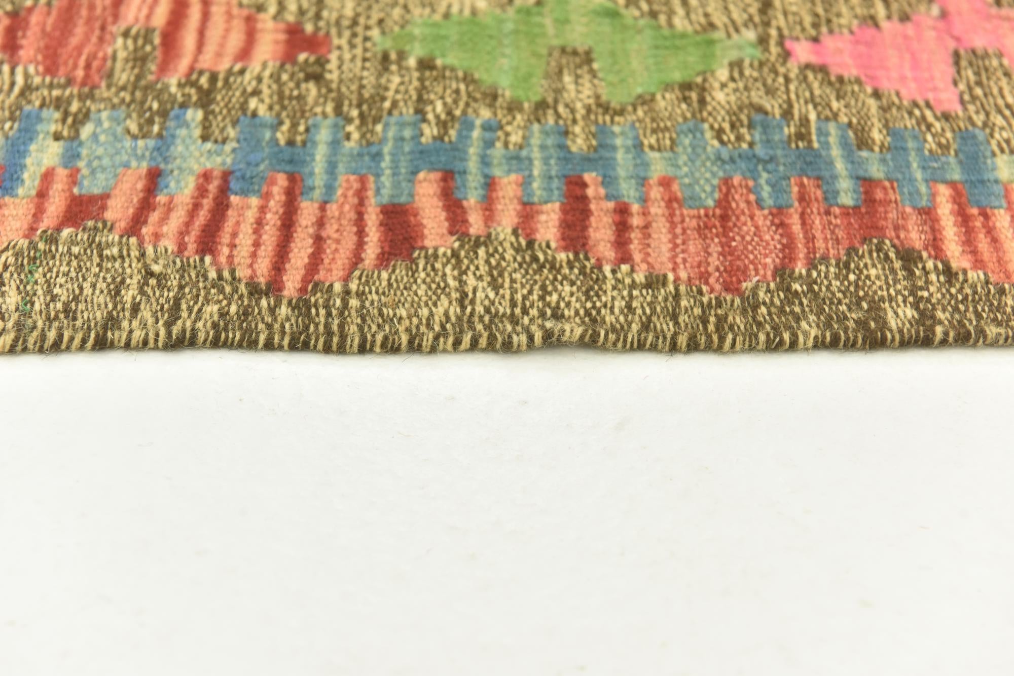 3' 4 x 6' 6 Hand Woven Kilim Maymana Wool Runner Rug