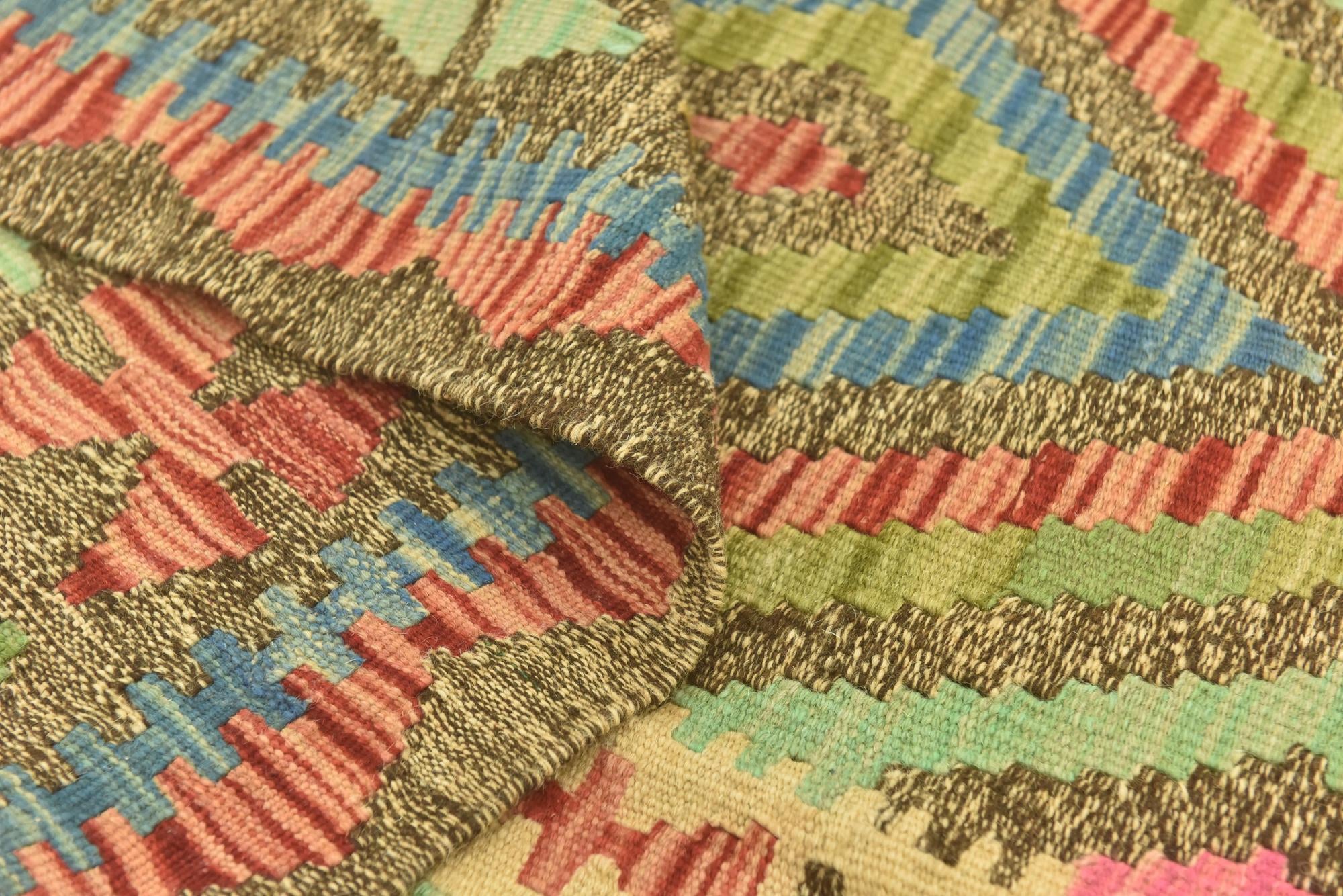 3' 4 x 6' 6 Hand Woven Kilim Maymana Wool Runner Rug