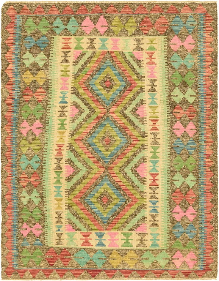 Detail image of 3' 4 x 6' 6 Hand Woven Kilim Maymana Wool Runner Rug
