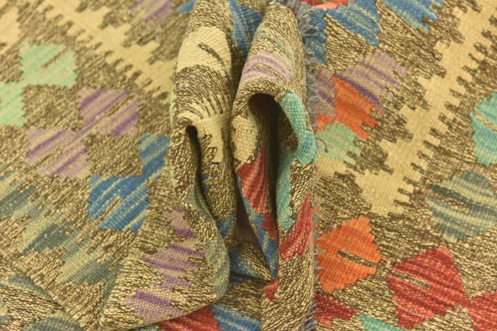 3' 1 x 6' 4 Hand Woven Kilim Maymana Wool Runner Rug