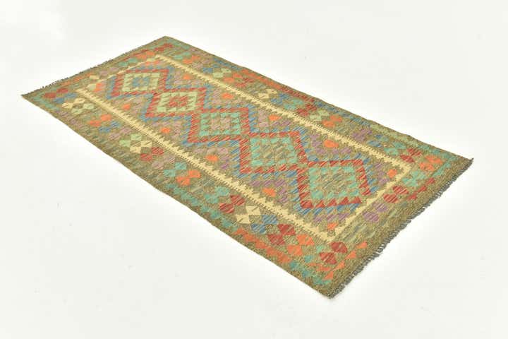 3' 1 x 6' 4 Hand Woven Kilim Maymana Wool Runner Rug