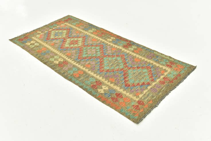 Detail image of 3' 1 x 6' 4 Hand Woven Kilim Maymana Wool Runner Rug