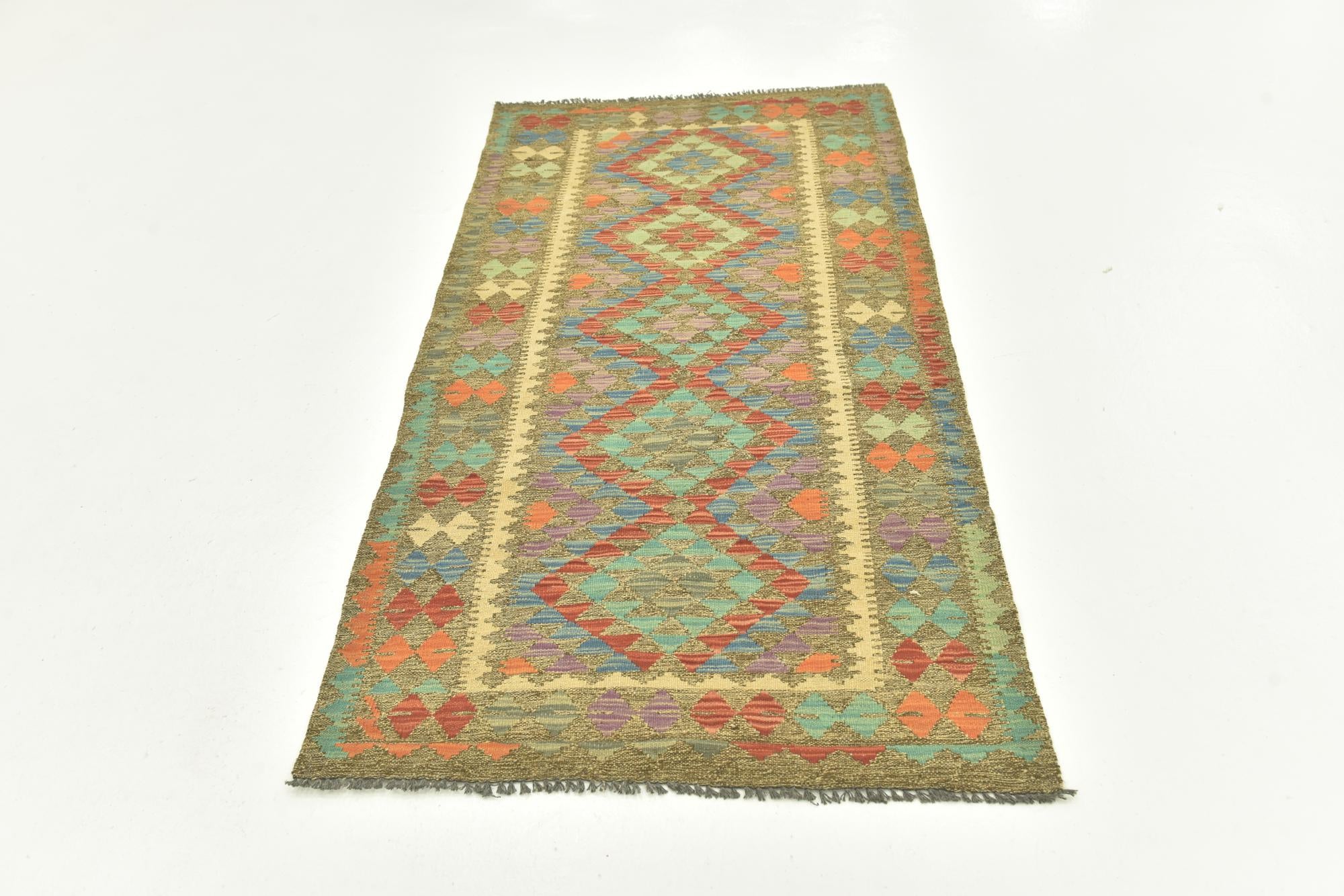 95cm x 195cm Tejido a mano Kilim Maymana Alfombra Lana Pasillera