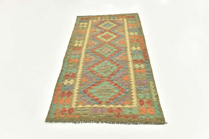 3' 1 x 6' 4 Hand Woven Kilim Maymana Wool Runner Rug