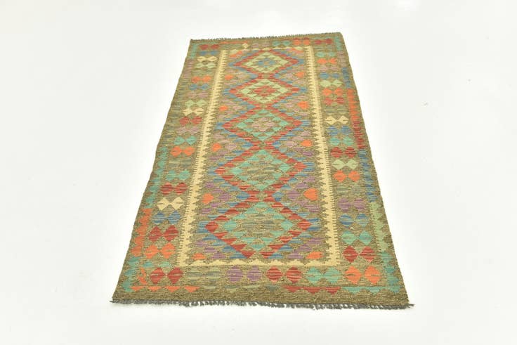 Detail image of 3' 1 x 6' 4 Hand Woven Kilim Maymana Wool Runner Rug